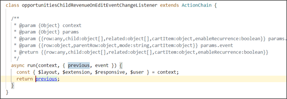 このスクリーンショットは、アクション・チェーン・コードを示しています。