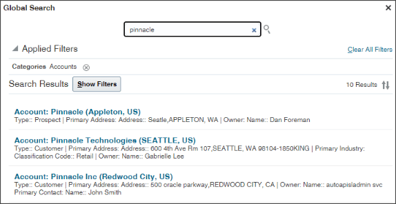 サンプルのグローバル検索結果