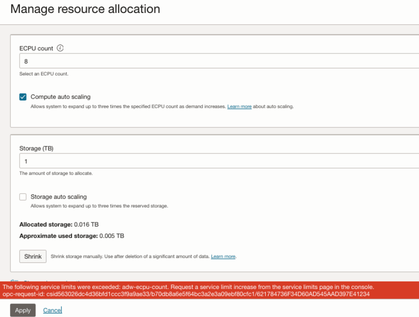 サービス制限を超過したことを示すメッセージ。