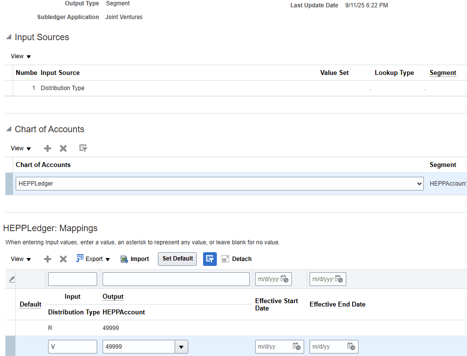 この図は、収益配分タイプのソース・トランザクションから勘定科目を上書きするためのマッピング・セットを示しています。 イメージの詳細については、前後のテキストで説明します。 