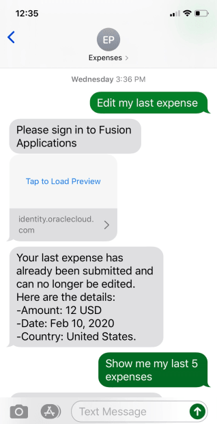 次に、SSOが必要な会話の例のスクリーンショットを示します。