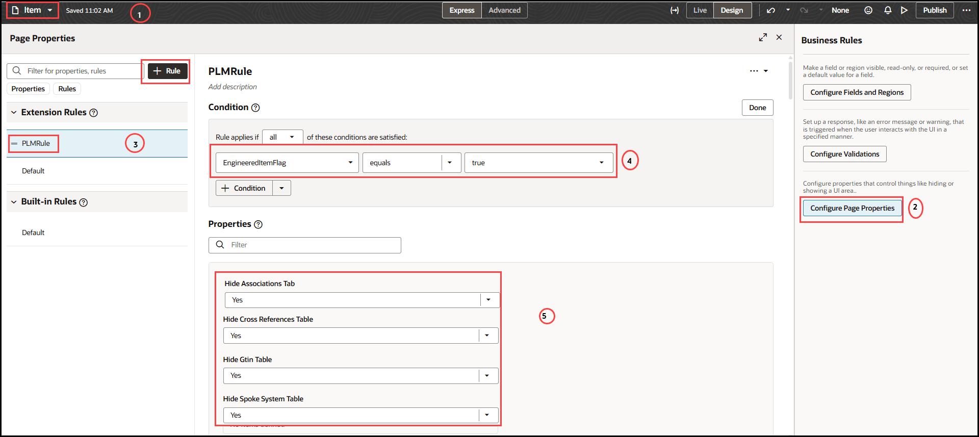 このイメージは、アイテムのタブを非表示にする方法を示しています