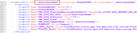 HeaderEffBHeaderContext1privateVO.xmlファイル内の属性名を表示します。