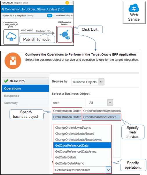 統合の公開先ノードを編集します。