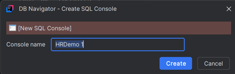 SQLコンソールの作成ダイアログ・ボックス