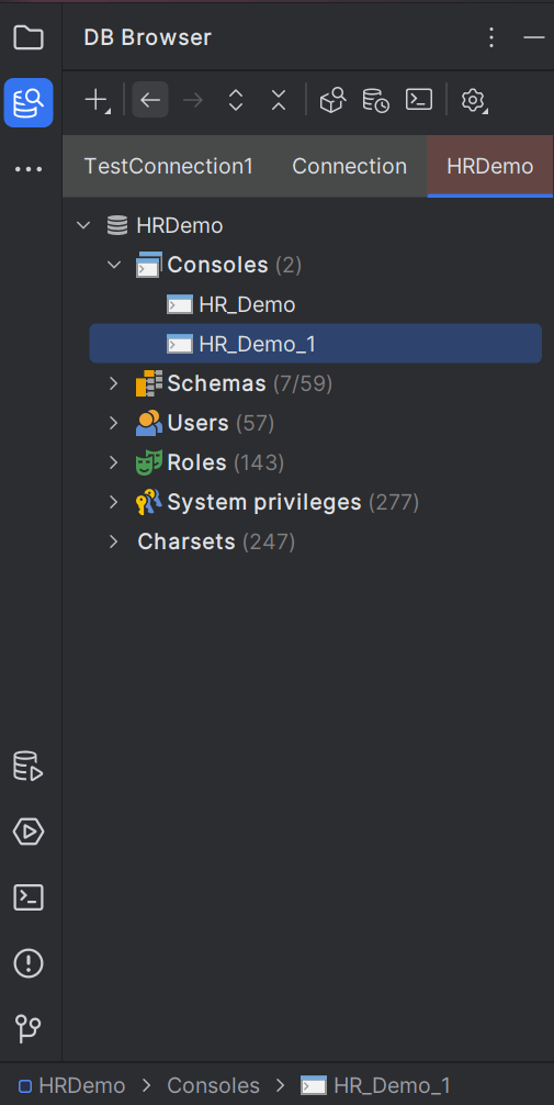 新しいSQLコンソールがDB接続に追加されました