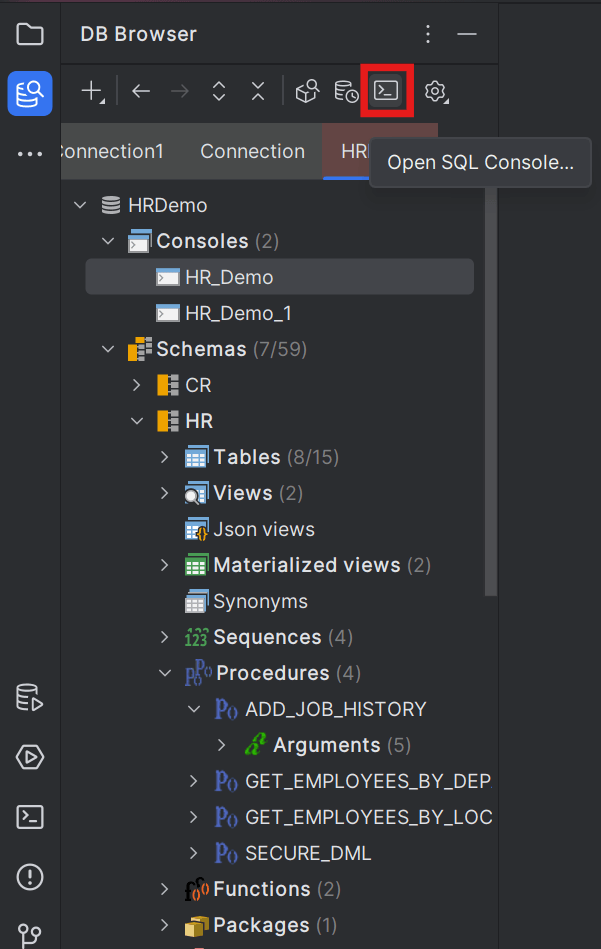 SQLコンソールを開くアイコン