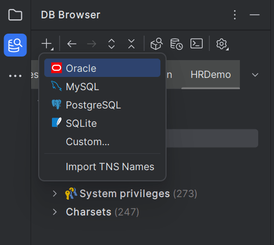 Oracle Database Navigatorでサポートされているデータベースのタイプ