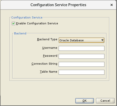 「Oracle Database」オプションを指定した構成サービス。