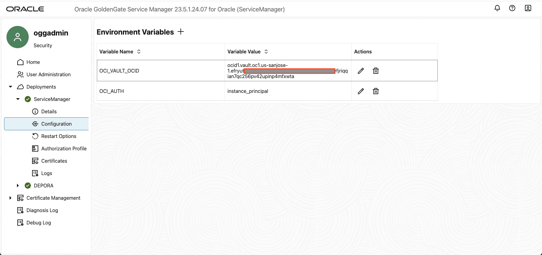 環境変数OCI_AUTHおよびOCI_VAULT_OCIDを設定します。 環境変数OCI_AUTHおよびOCI_VAULT_OCIDを設定します。