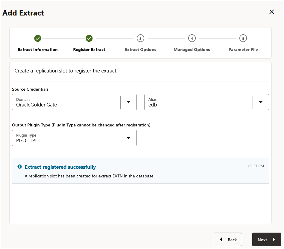 Extractが正常に登録されたことを示すメッセージが表示されます。 Extractが正常に登録されたことを示すメッセージが表示されます。