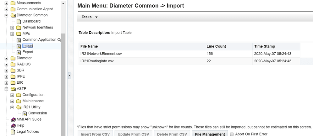 Importing IR21 CSV Files from Import page