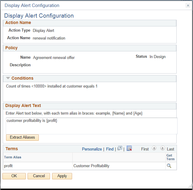 Display Alert Configuration page