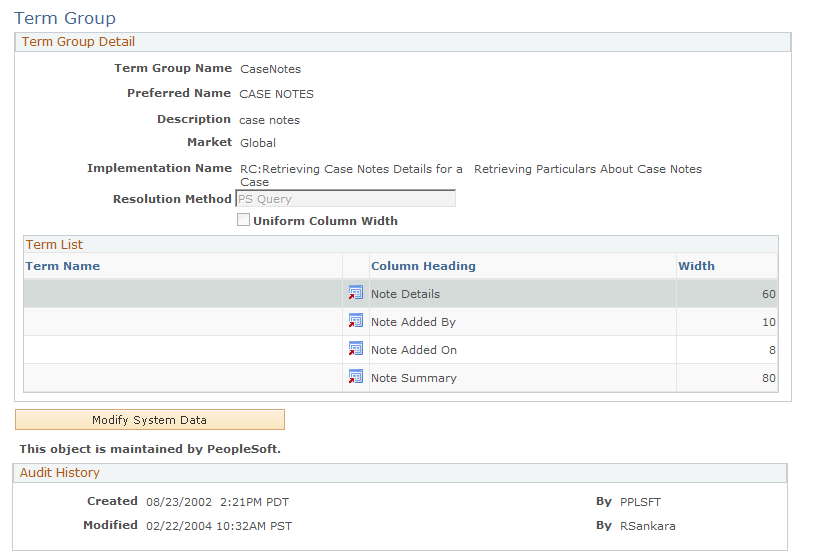 Term Group page