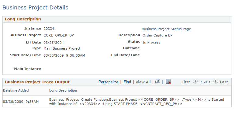 Business Project Details page