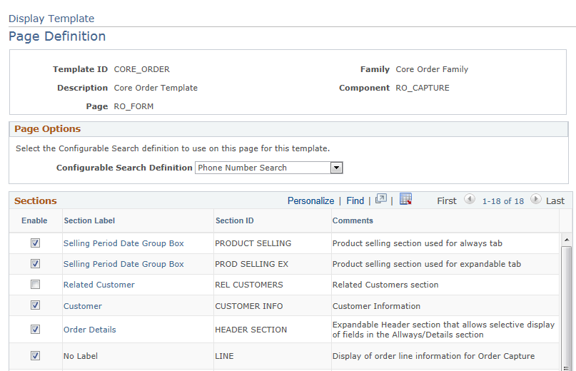 Display Template - Page Definition page (1 of 5)