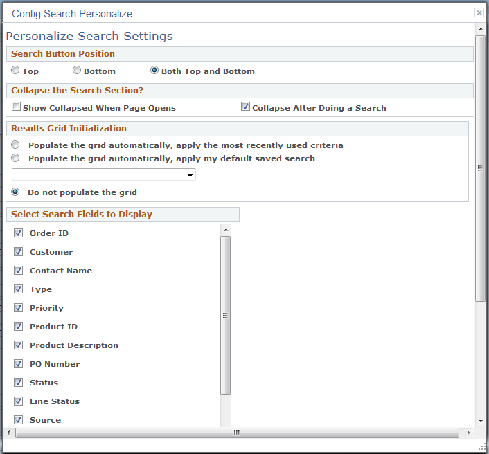 Personalize Search Settings page