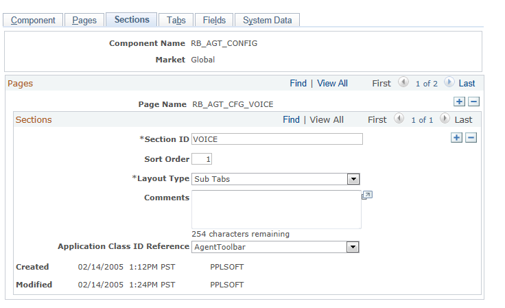 Sections page