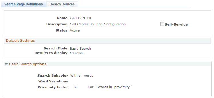 Search Page Definitions page (1 of 2)