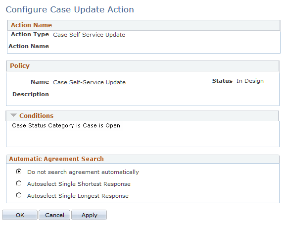 Configure Case Update Action (self-service) page