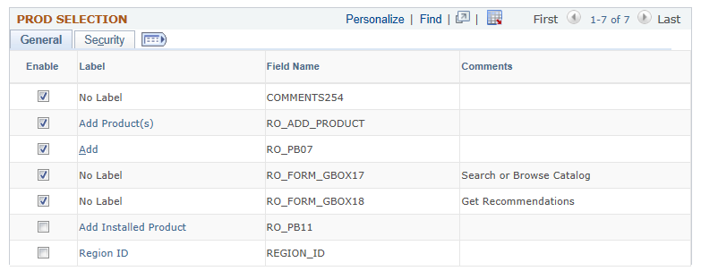 Display Template - Page Definition page (setup for a standard section for the RO_FORM component) (4 of 5)