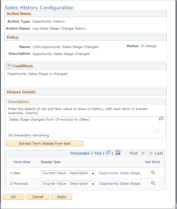 Sales History Configuration page