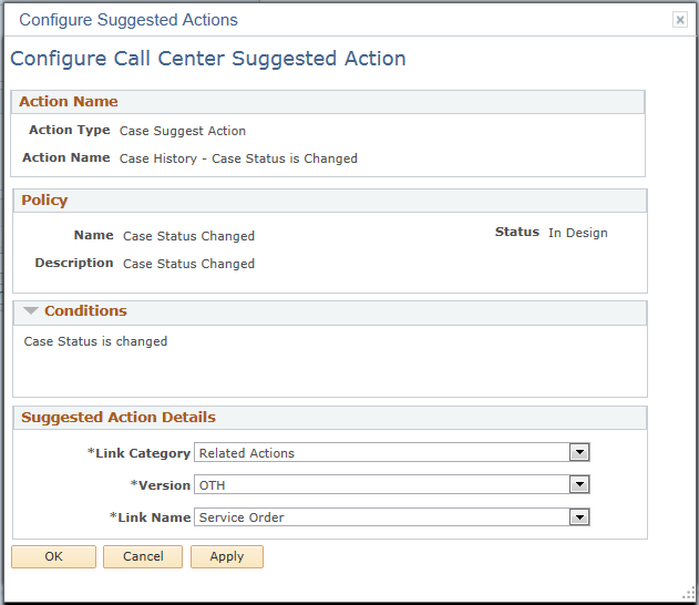 Configure Call Center Suggested Action page