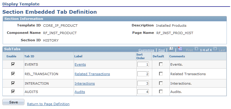 Display Template - Section Embedded Tab Definition page