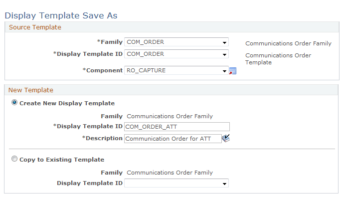 Display Template Save As page