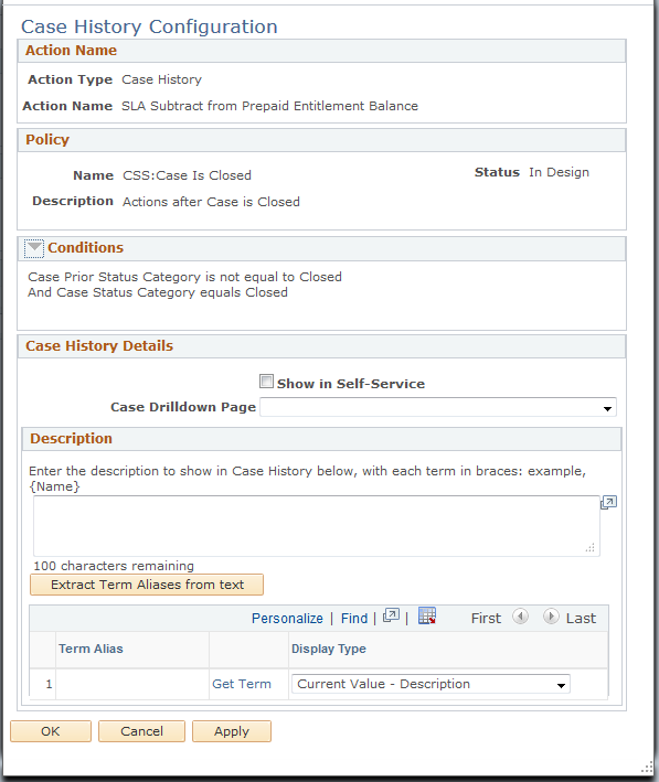 Case History Configuration page