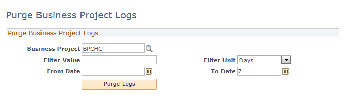 Purge Business Project Logs page