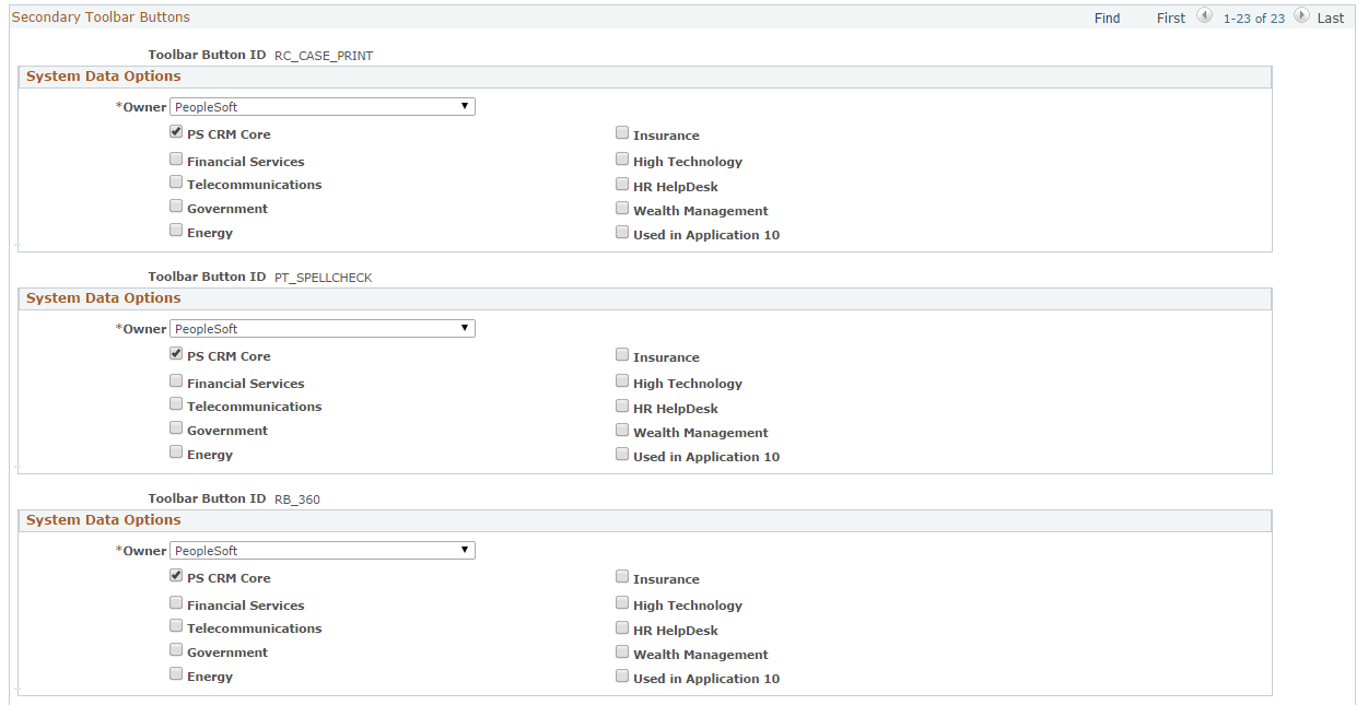 Toolbar Definition - System Data page (2 of 2)