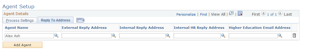 Agent Setup page: Reply To Address tab
