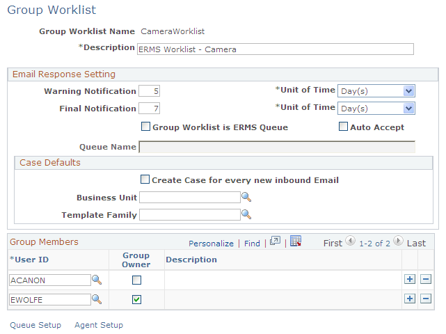 Group Worklist page