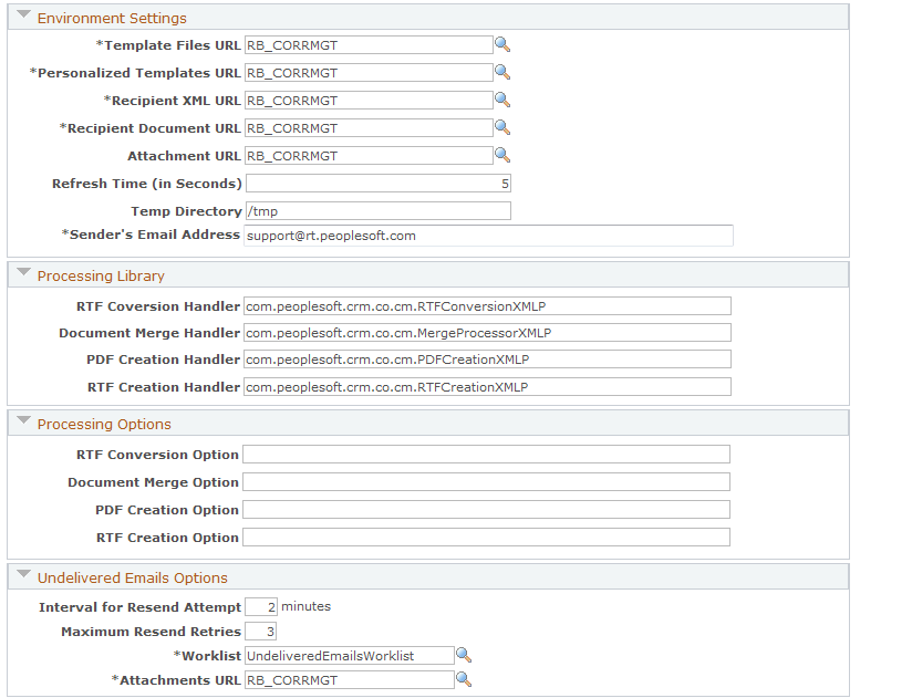 Correspondence Management Installation Setup page (2 of 2)