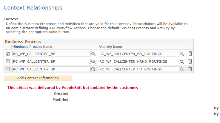 Context Relationships page