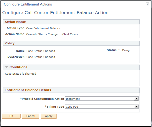 Configure Call Center Entitlement Balance Action page