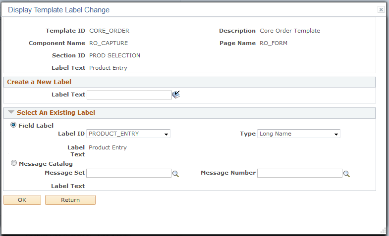 Display Template - Label Definition page