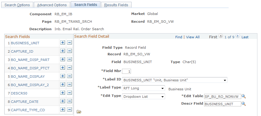 Search Fields page (1 of 4)