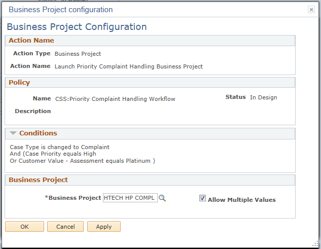 Business Project Configuration page