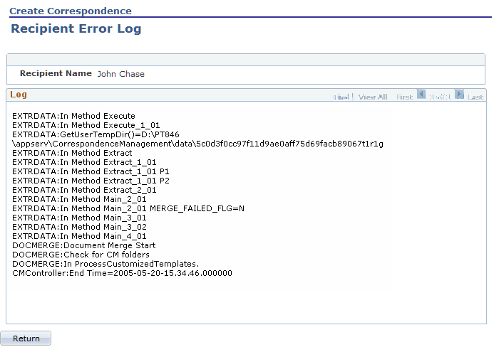 Recipient Error Log page