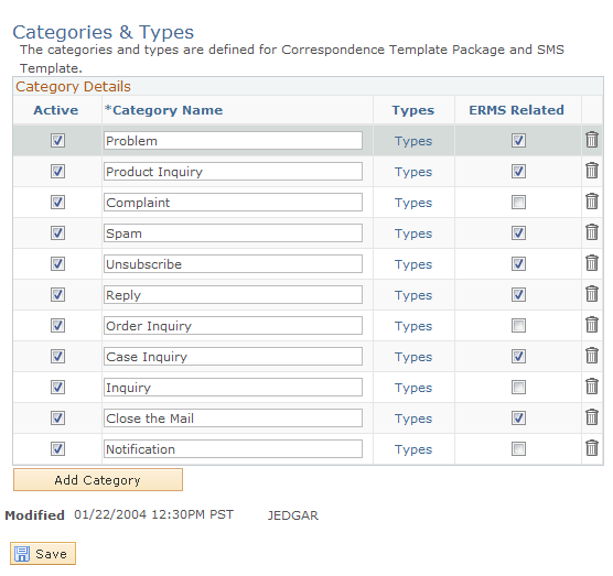 Categories & Types page