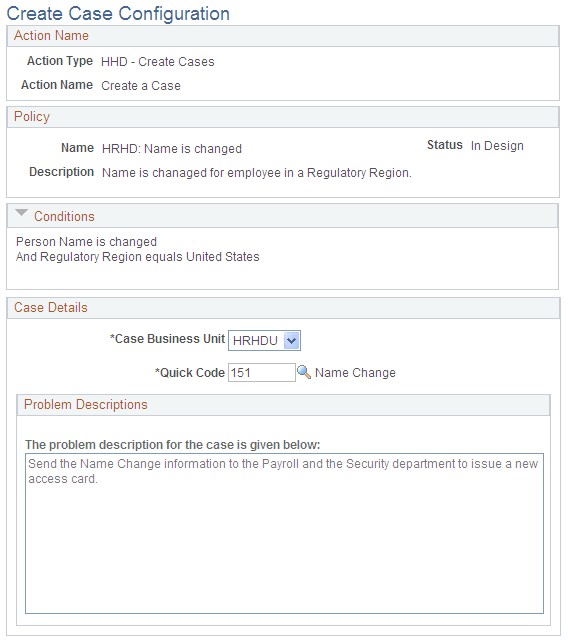 Create Case Configuration page