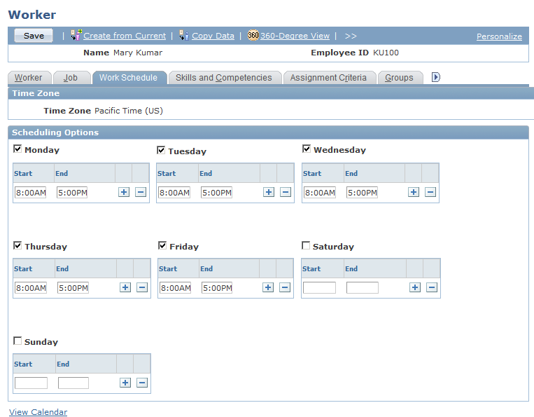 Worker - Work Schedule page