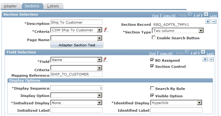 Sections page (1 of 2)