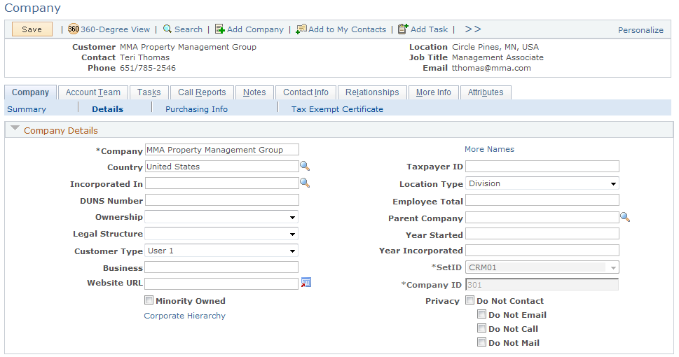 Company - Summary: Details page (1 of 2)