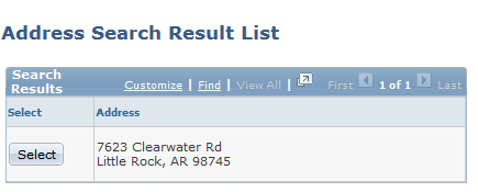 Address Search Result List page