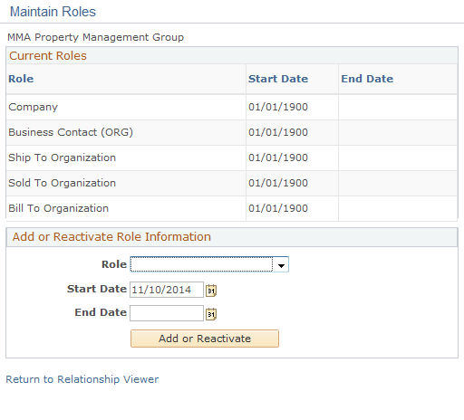 Relationship Viewer - Maintain Roles page