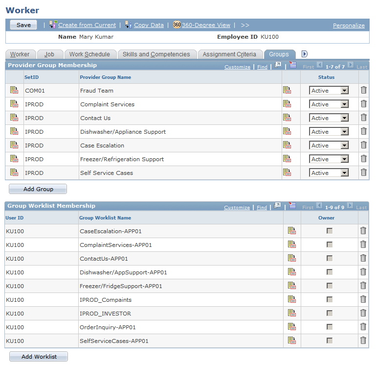 Worker - Groups page