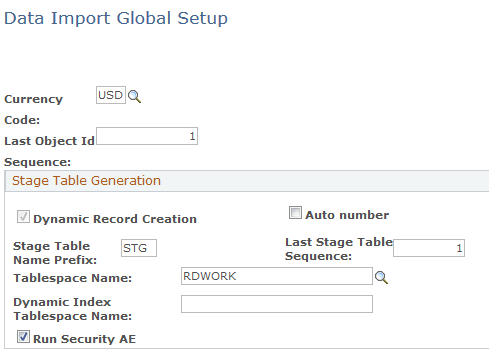 Data Import Global Setup page